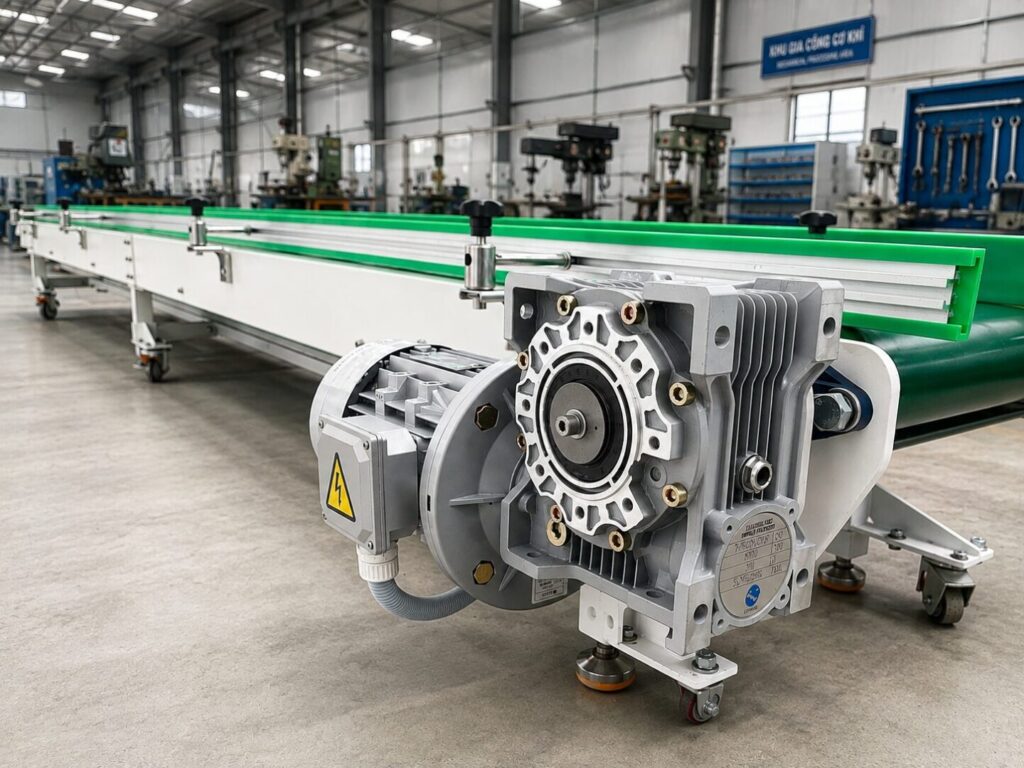 motor giảm tốc ứng dụng trong băng tải công nghiệp